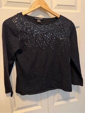 Nicole Studio Black Sequin Long-Sleeve Tee petite size